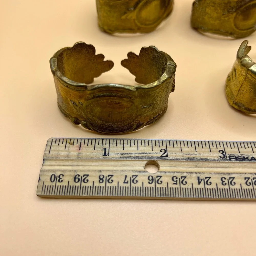 Vintage Brass Rococo Napkin Rings Set of 6 Ornate Open Cuff Gold Tone Victorian